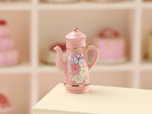 Pink Floral Tall Teapot - Miniature decoration for Dollhouses