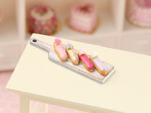 Load image into Gallery viewer, French Eclairs Presented on White Wooden Board - Handmade Miniature Dollhouse Food