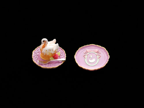 Dessert and Decorative Pink Plate - Pastry Swan - Handmade Miniature Food