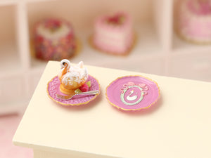 Dessert and Decorative Pink Plate - Pastry Swan - Handmade Miniature Food