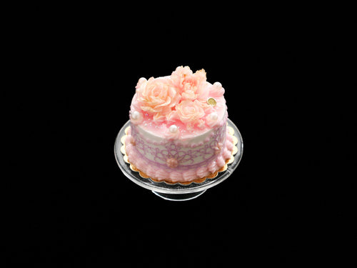 Beautiful Pink Floral Cake - Handmade Miniature Food