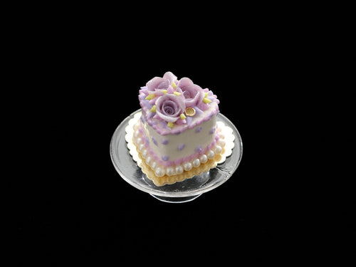 Heartshaped Cake with Lilac Roses - Handmade Miniature Food