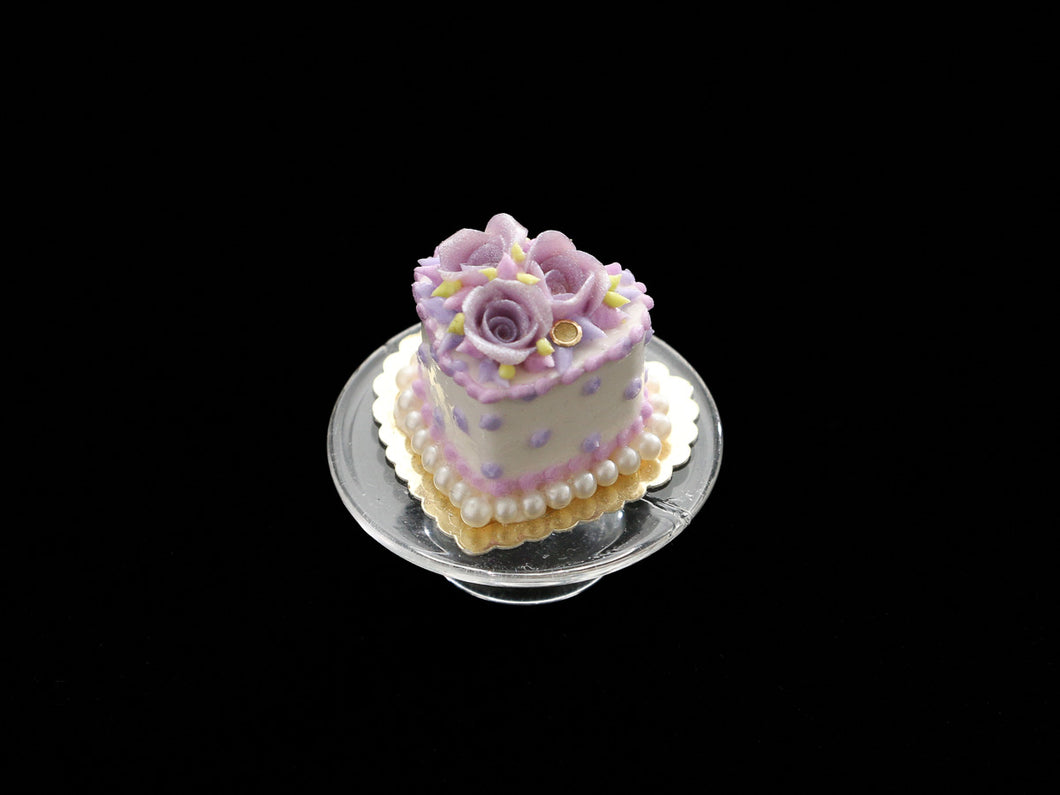 Heartshaped Cake with Lilac Roses - Handmade Miniature Food