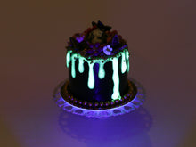 Load image into Gallery viewer, Black and Pink Tall Drip Cake with Glow-in-the-dark Icing, Cameo, Autumn / Halloween - Handmade Miniature Food