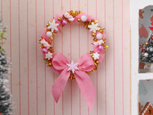 Load image into Gallery viewer, Decorative Pink Christmas Door Wreath with Cookies and Pink Bow - Miniature Decoration