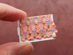 Cute Pink Gingerbread Men Cookies on Tray - Handmade Miniature Dollhouse Food