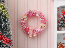 Load image into Gallery viewer, Pink Christmas Wreath with Cookies and Gingerbread Man - Miniature Decoration