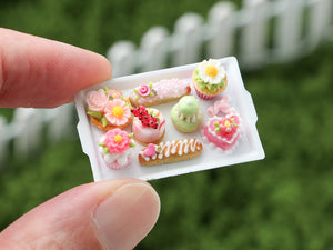 Summer Pink and Floral French Pastries on Tray - Handmade Miniature Food