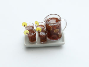 Tray of Refreshing Cola with Lemon Slices - Summer Drinks - Handmade Miniature Dollhouse Food