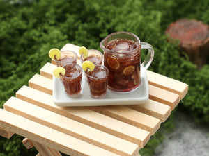 Tray of Refreshing Cola with Lemon Slices - Summer Drinks - Handmade Miniature Dollhouse Food