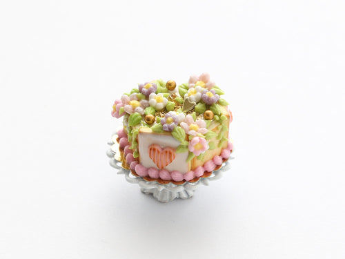 Spring Garden Cake with Cookie Decoration - Handmade Miniature Dollhouse Food