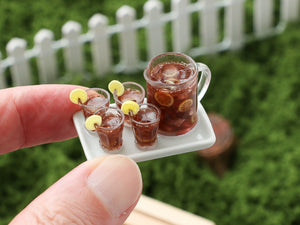 Tray of Refreshing Cola with Lemon Slices - Summer Drinks - Handmade Miniature Dollhouse Food