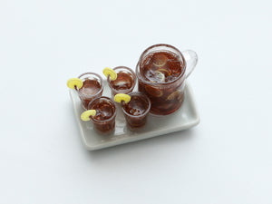 Tray of Refreshing Cola with Lemon Slices - Summer Drinks - Handmade Miniature Dollhouse Food