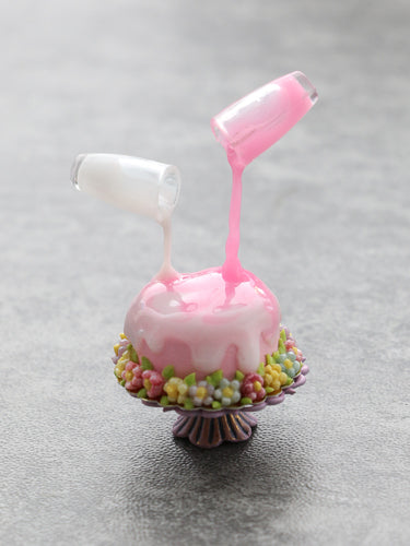 Pink and White Icing Frozen Moment Cake - Handmade Miniature Dollhouse Food