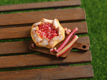 Load image into Gallery viewer, Rustic Rhubarb Tart Preparation Board - Handmade 12th Scale Miniature Food for Dollhouse Settings
