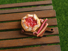 Load image into Gallery viewer, Rustic Rhubarb Tart Preparation Board - Handmade 12th Scale Miniature Food for Dollhouse Settings