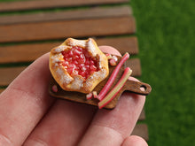 Load image into Gallery viewer, Rustic Rhubarb Tart Preparation Board - Handmade 12th Scale Miniature Food for Dollhouse Settings