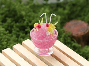 Large Raspberry Slushy / Granité for Two - Summer Drinks - Handmade Miniature Dollhouse Food