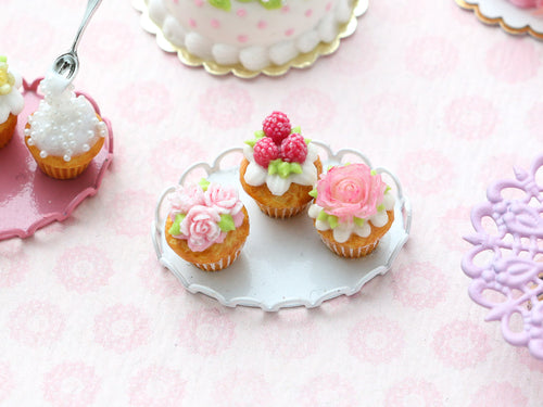Three Pink Miniature Cupcakes - Handmade Miniature Dollhouse Food