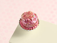 Load image into Gallery viewer, Pink and Gold Rose Cream Cake - 12th Scale Handmade Miniature Food