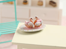 Load image into Gallery viewer, Pair of Pink Pastry Swans on Matching Plate - Handmade miniature food in 12th Scale