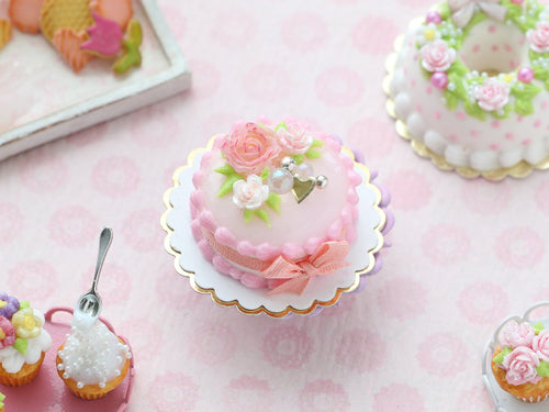 Pink Floral Cake - Handmade Miniature Dollhouse Food