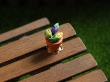 Load image into Gallery viewer, Flower Pot Garden Cupcake with Marzipan Vegetable Decoration - Pea Pod, Aubergine, Sweetcorn - 12th Handmade Miniature Food