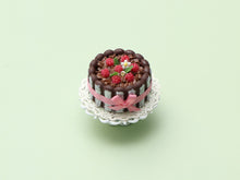 Load image into Gallery viewer, Chocolate and Raspberry Charlotte Dessert - Handmade miniature dollhouse food in 12th scale