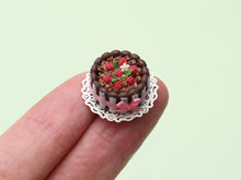Load image into Gallery viewer, Chocolate and Raspberry Charlotte Dessert - Handmade miniature dollhouse food in 12th scale