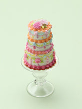 Load image into Gallery viewer, Colourful Three Tiered Rainbow Iced Cake - OOAK Handmade 12th Scale Dollhouse Miniature Food