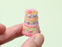 Load image into Gallery viewer, Colourful Three Tiered Rainbow Iced Cake - OOAK Handmade 12th Scale Dollhouse Miniature Food