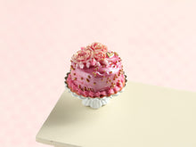 Load image into Gallery viewer, Pink and Gold Rose Cream Cake - 12th Scale Handmade Miniature Food