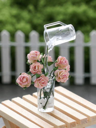 Watering Miniature Roses Frozen Moment - Handmade Miniature Dollhouse Flowers