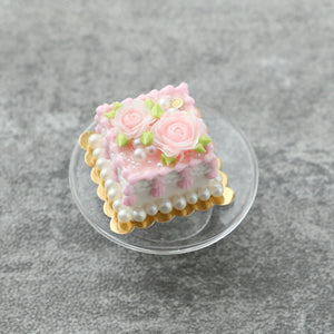 Pink Roses Square Cake - OOAK - Handmade Miniature Dollhouse Food