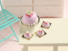 Load image into Gallery viewer, Pink Princess Cake with Rose Decoration - Handmade miniature dollhouse food