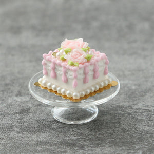 Pink Roses Square Cake - OOAK - Handmade Miniature Dollhouse Food