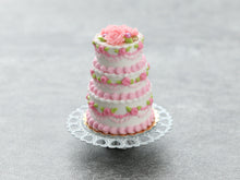 Load image into Gallery viewer, Three-Tiered Pink Rose Celebration Cake - Handmade Miniature Food