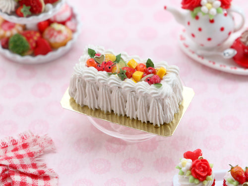 Fruity Rectangular Cream Cake - OOAK - Handmade Miniature Food