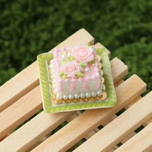 Load image into Gallery viewer, Pink Roses Square Cake - OOAK - Handmade Miniature Dollhouse Food