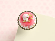 Load image into Gallery viewer, Raspberry Drip Cake with Cream and Macaroon - 12th Scale Handmade Miniature Food