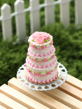 Load image into Gallery viewer, Three-Tiered Pink Rose Celebration Cake - Handmade Miniature Food