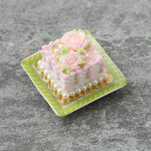 Load image into Gallery viewer, Pink Roses Square Cake - OOAK - Handmade Miniature Dollhouse Food