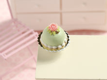 Load image into Gallery viewer, Green Princess Cake with Rose Decoration - Handmade miniature dollhouse food