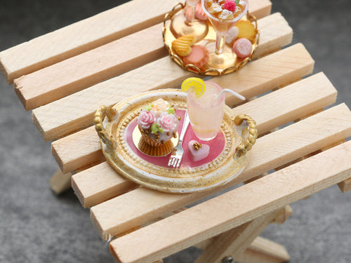 Rose Cupcake Dessert with Lemon Drink - Handmade Miniature Dollhouse Food