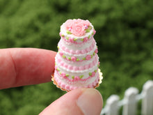 Load image into Gallery viewer, Three-Tiered Pink Rose Celebration Cake - Handmade Miniature Food