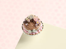 Load image into Gallery viewer, Chocolate Cake Decorated with Pastel Roses - Handmade Miniature Food in 12th Scale for Dollhouses