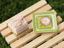 Load image into Gallery viewer, Pink Roses Square Cake - OOAK - Handmade Miniature Dollhouse Food