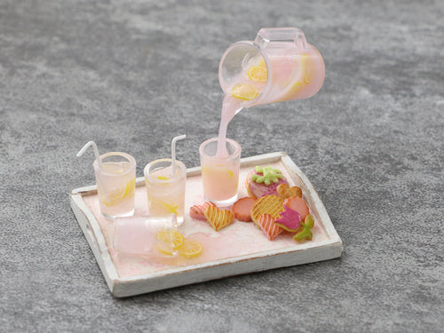 Pouring Lemon Drinks on Tray with Spring Cookies - Handmade Miniature Dollhouse Food