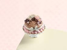 Load image into Gallery viewer, Chocolate Cake Decorated with Pastel Roses - Handmade Miniature Food in 12th Scale for Dollhouses