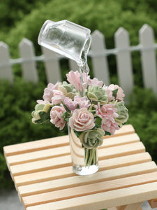 Watering Miniature Roses and other Flowers Frozen Moment - Handmade Miniature Dollhouse Flowers